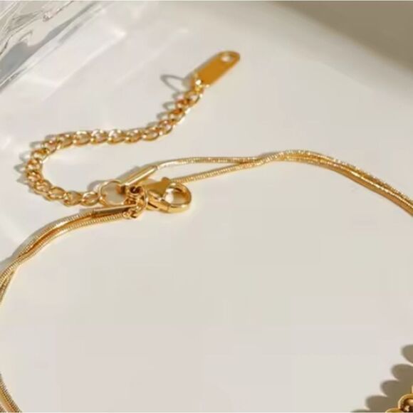 New 18k Gold Ss Double Snake Chain Anklet / Bracelet with Gold Beaded Detail - Picture 7 of 10